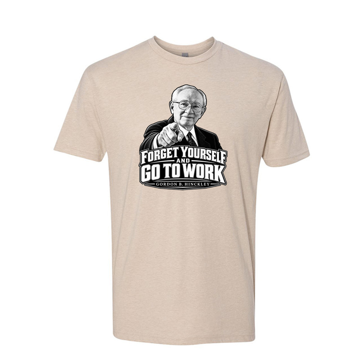 President Gordon B. Hinckley Forget Yourself LDS t-shirt featuring beloved prophet and selfless service message - product view 3