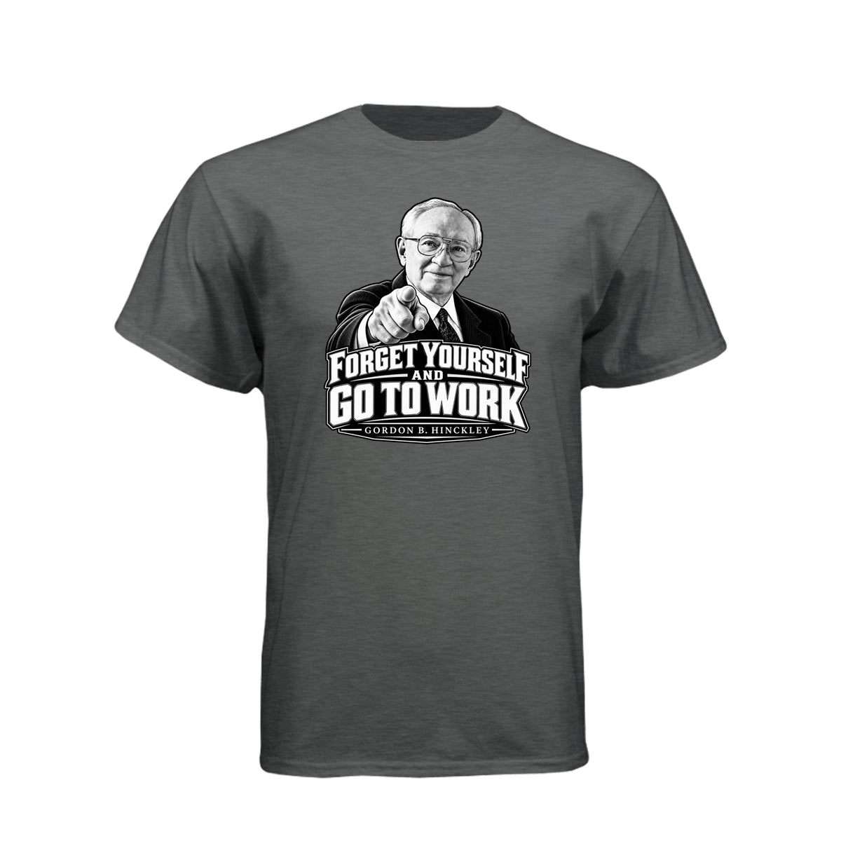 President Gordon B. Hinckley Forget Yourself LDS t-shirt featuring beloved prophet and selfless service message - product view 4