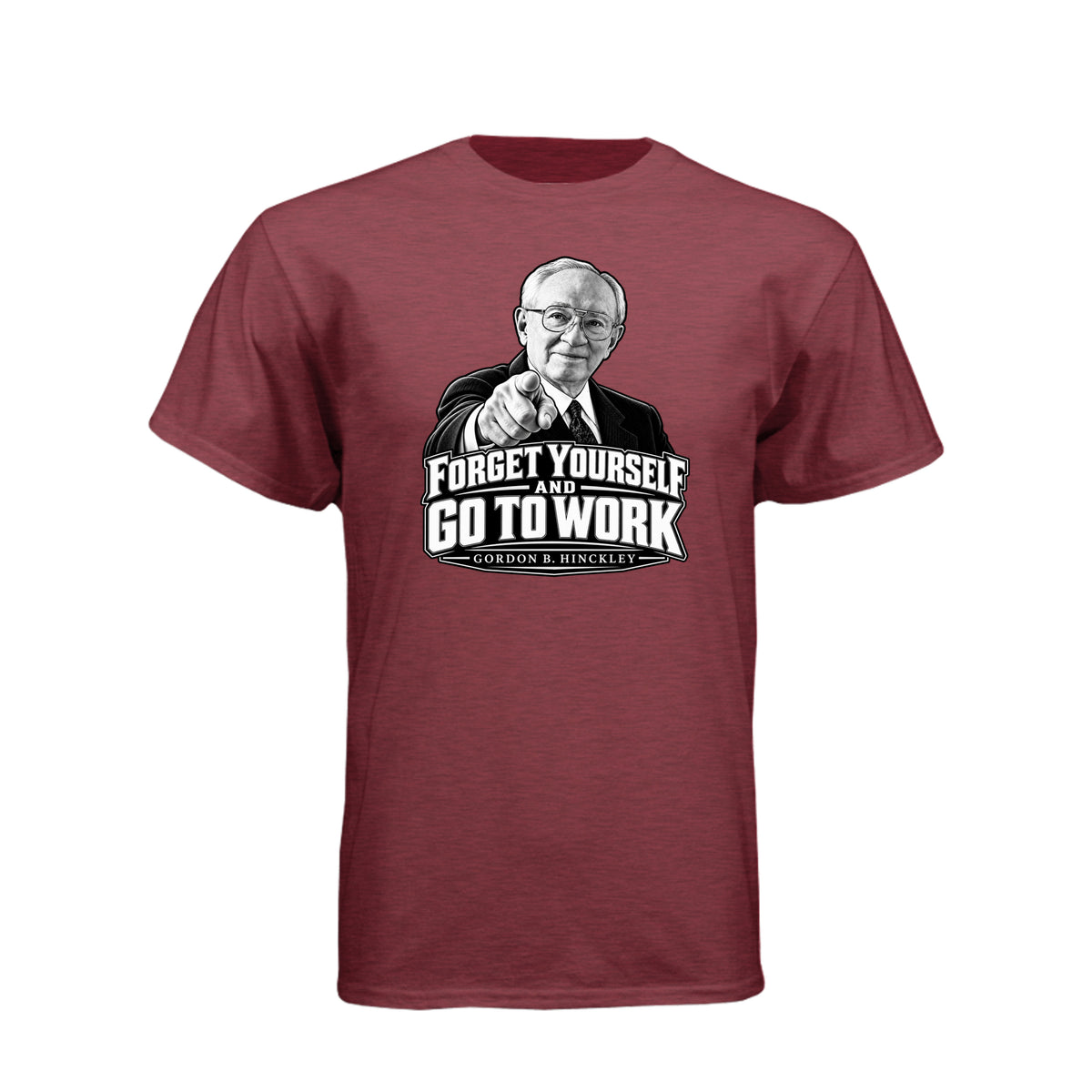 President Gordon B. Hinckley Forget Yourself LDS t-shirt featuring beloved prophet and selfless service message - product view 5