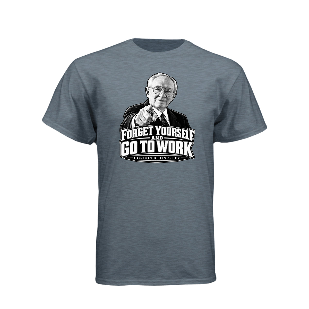 President Gordon B. Hinckley Forget Yourself LDS t-shirt featuring beloved prophet and selfless service message - product view 6