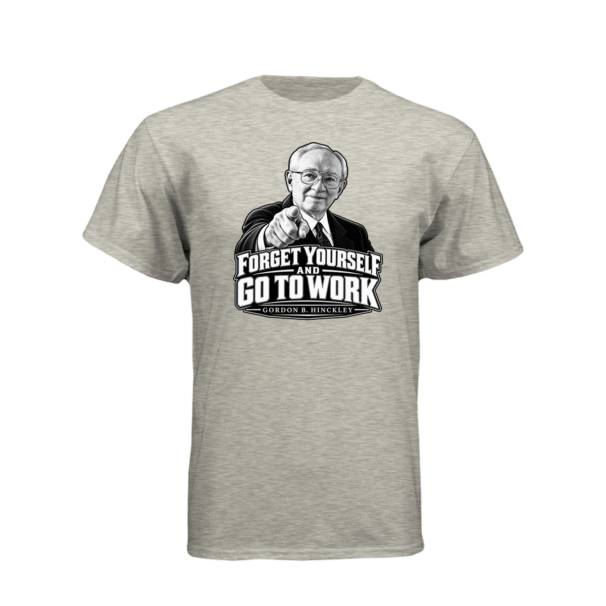 President Gordon B. Hinckley Forget Yourself LDS t-shirt featuring beloved prophet and selfless service message - product view 7