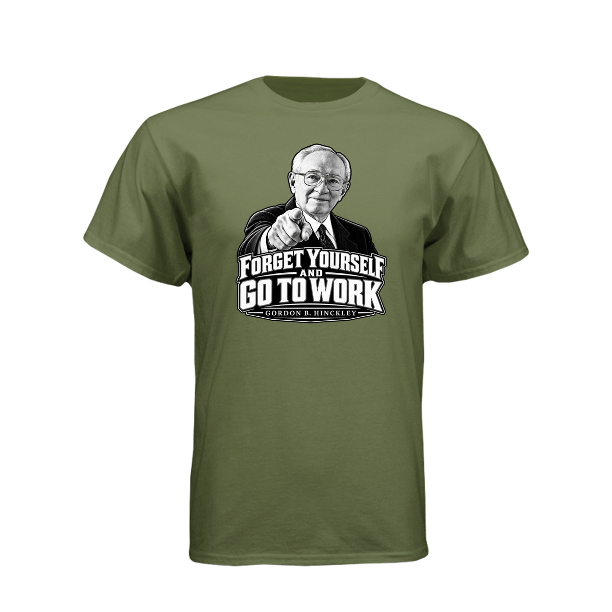 President Gordon B. Hinckley Forget Yourself LDS t-shirt featuring beloved prophet and selfless service message - product view 9