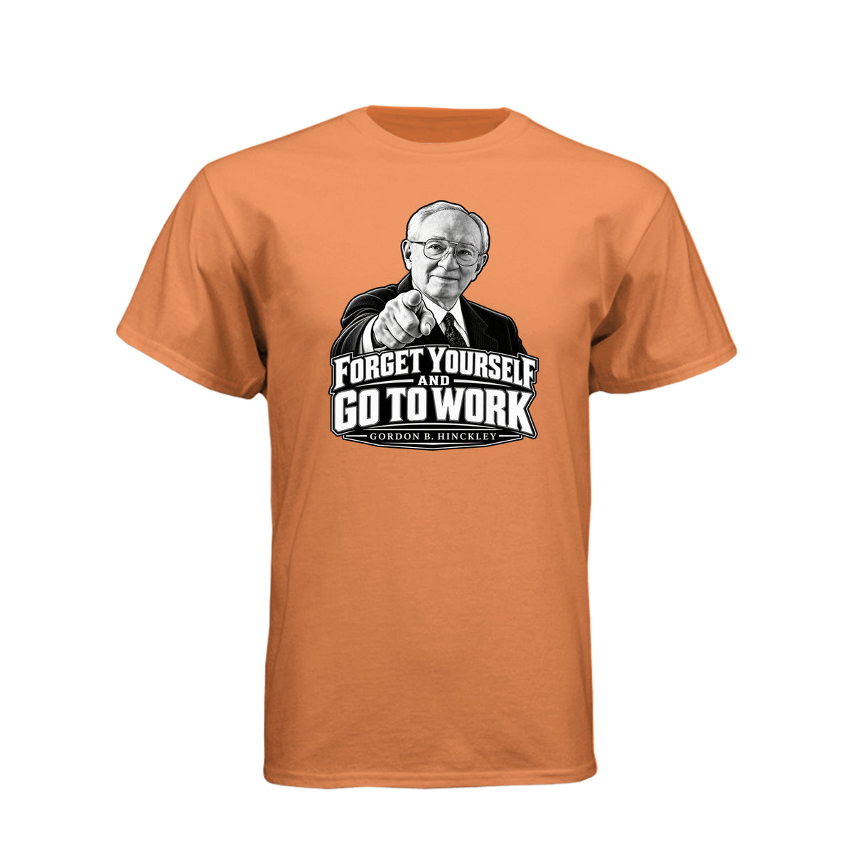 President Gordon B. Hinckley Forget Yourself LDS t-shirt featuring beloved prophet and selfless service message - product view 10