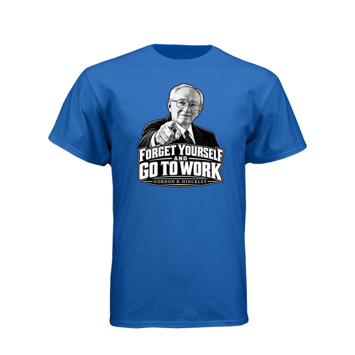 President Gordon B. Hinckley Forget Yourself LDS t-shirt featuring beloved prophet and selfless service message - product view 11