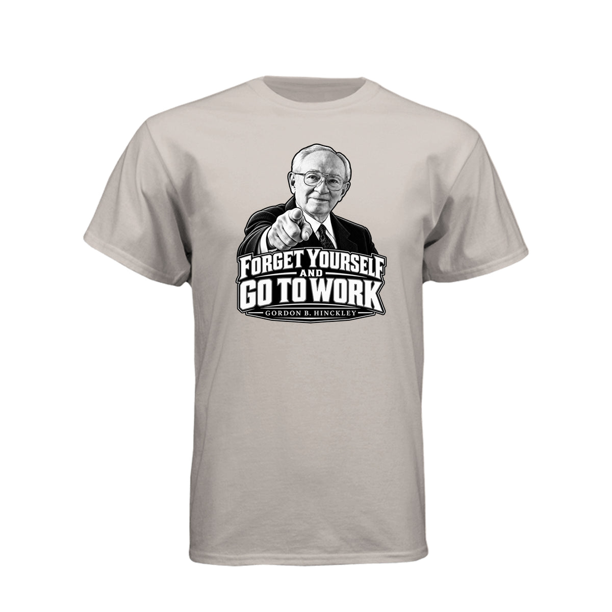 President Gordon B. Hinckley Forget Yourself LDS t-shirt featuring beloved prophet and selfless service message - product view 13
