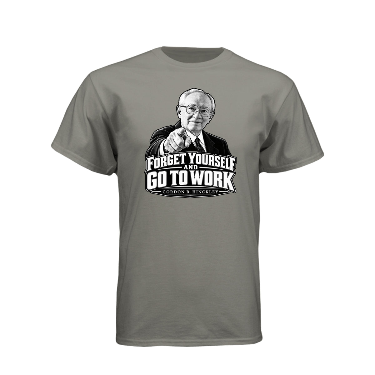 President Gordon B. Hinckley Forget Yourself LDS t-shirt featuring beloved prophet and selfless service message - product view 14