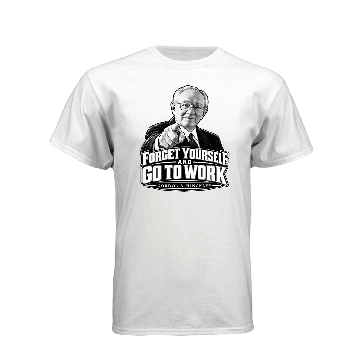 President Gordon B. Hinckley Forget Yourself LDS t-shirt featuring beloved prophet and selfless service message - product view 15