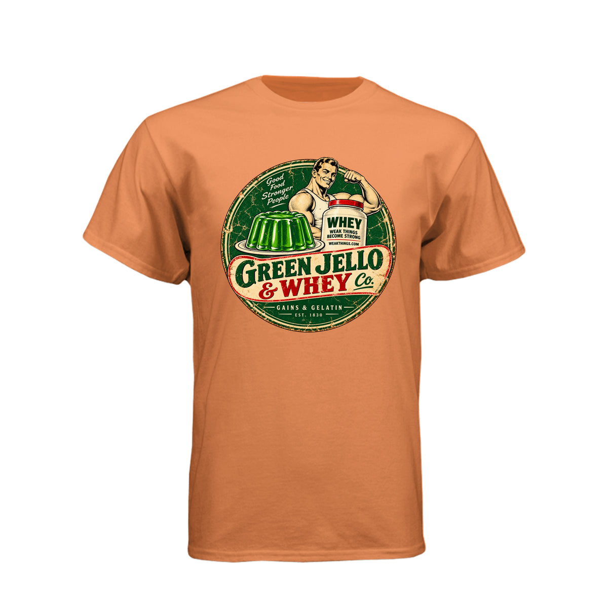 Green Jello and Whey Co LDS humor t-shirt combining Utah culture with fitness and faith - product view 10
