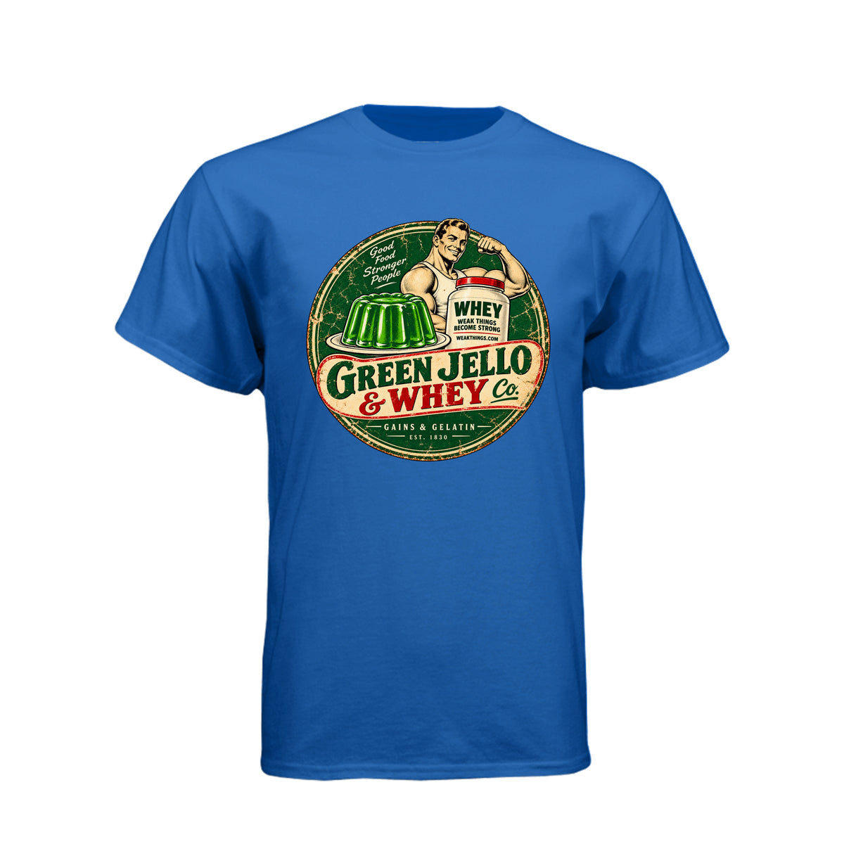 Green Jello and Whey Co LDS humor t-shirt combining Utah culture with fitness and faith - product view 11