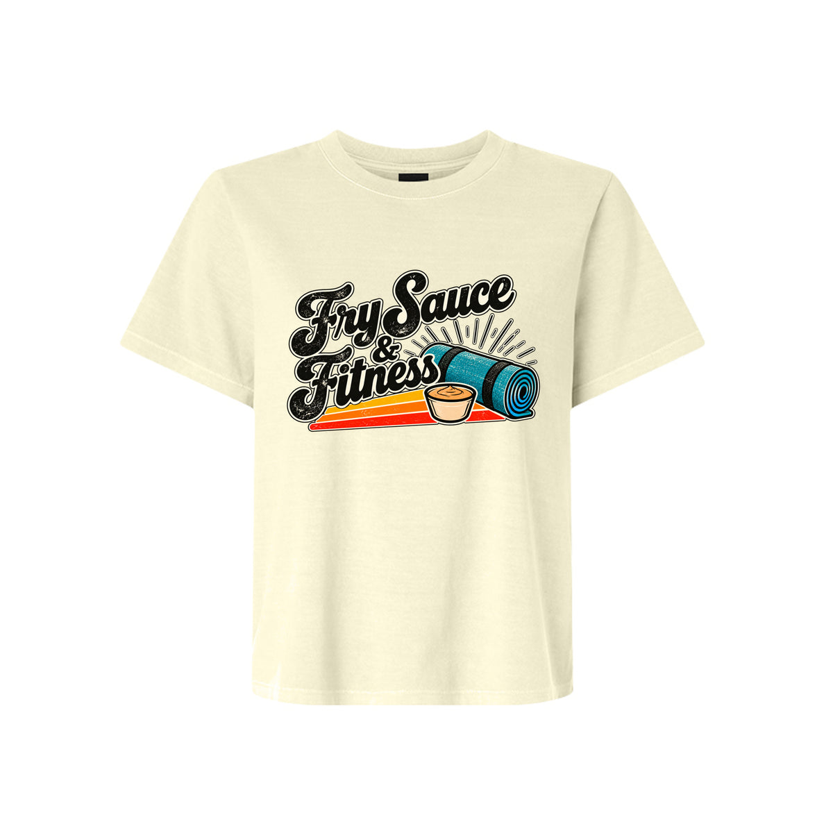 Fry Sauce and Fitness LDS humor t-shirt combining Utah culture and fitness motivation with faith