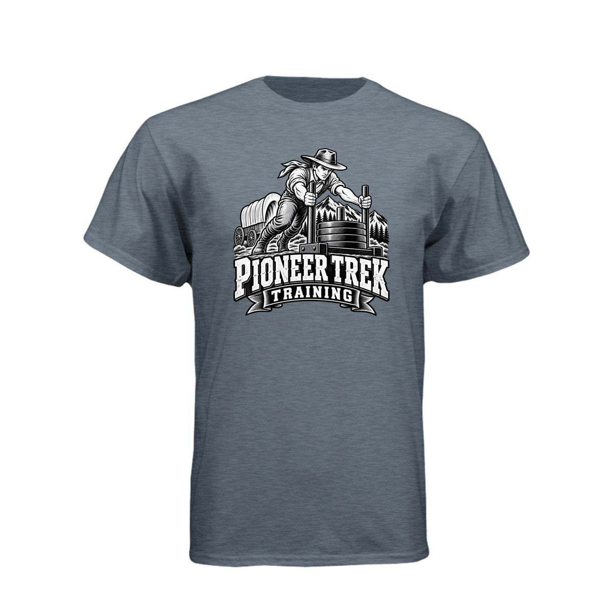 Pioneer Trek Training LDS t-shirt featuring pioneer heritage and physical spiritual preparation humor - product view 7