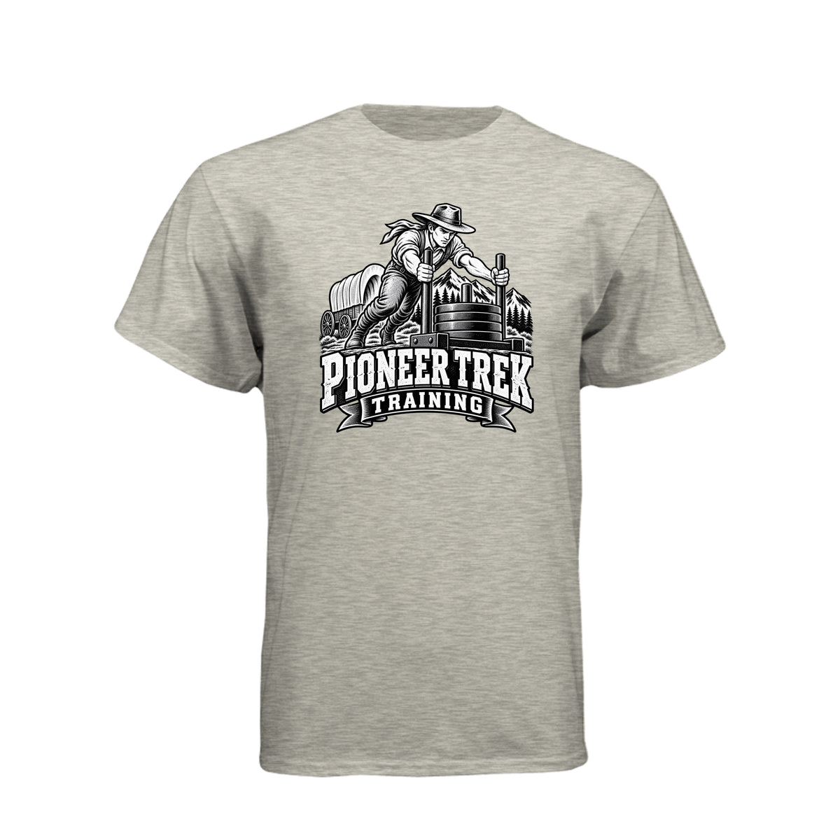 Pioneer Trek Training LDS t-shirt featuring pioneer heritage and physical spiritual preparation humor - product view 8