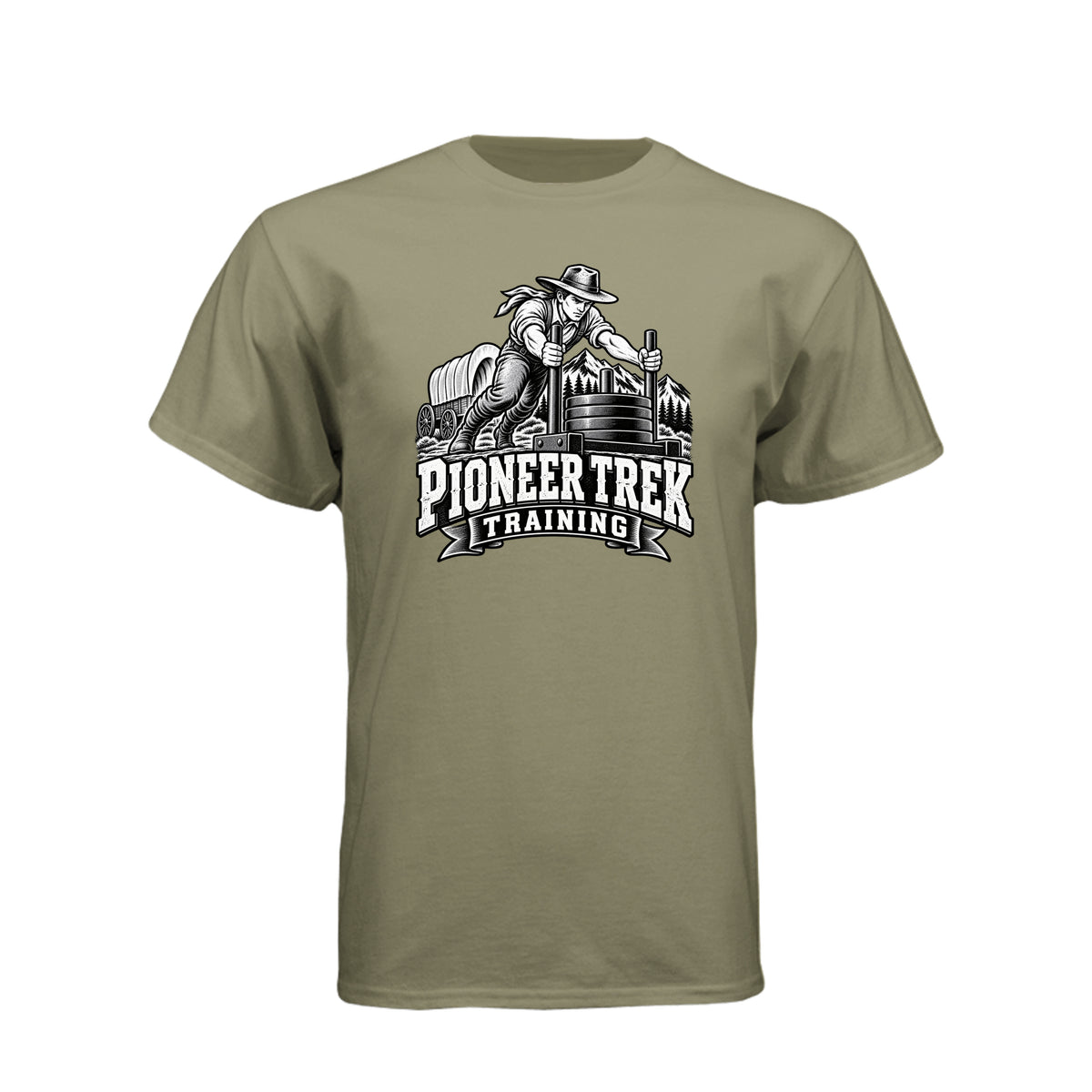 Pioneer Trek Training LDS t-shirt featuring pioneer heritage and physical spiritual preparation humor - product view 9