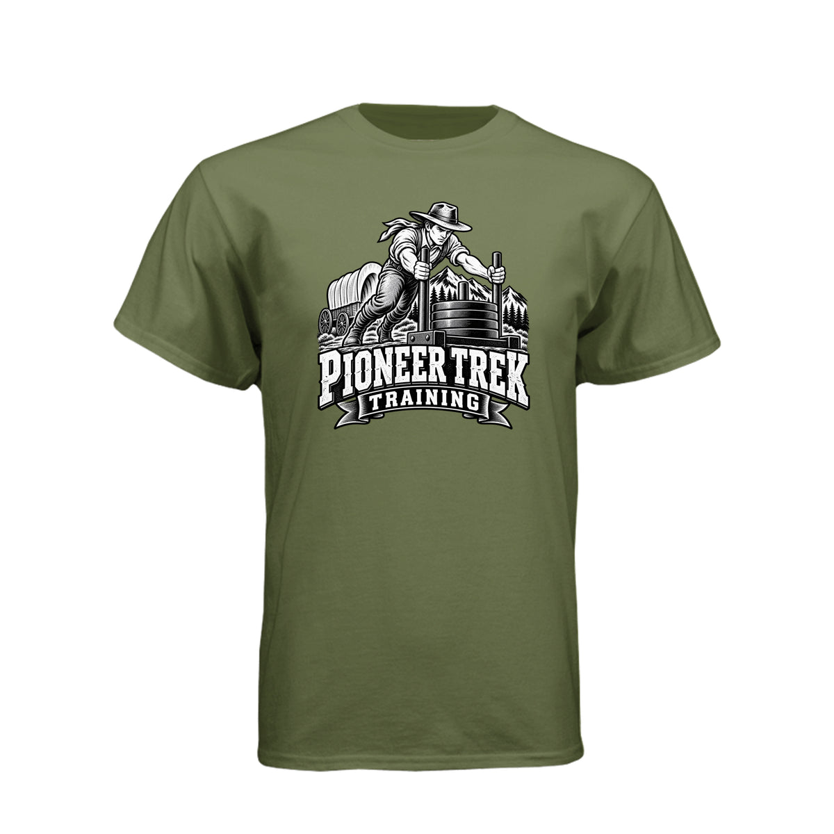 Pioneer Trek Training LDS t-shirt featuring pioneer heritage and physical spiritual preparation humor - product view 10