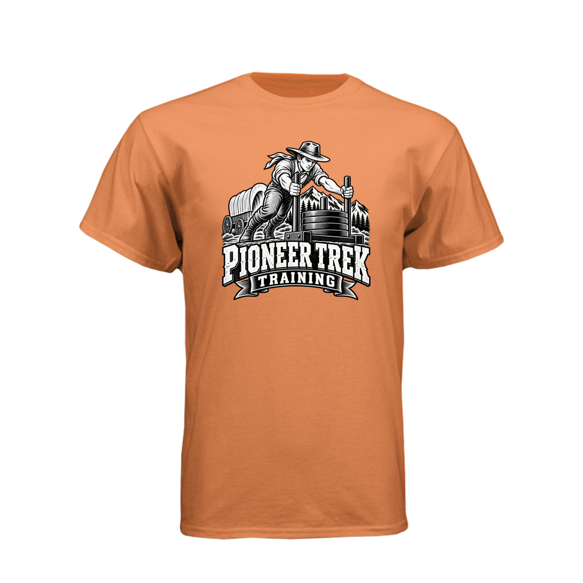 Pioneer Trek Training LDS t-shirt featuring pioneer heritage and physical spiritual preparation humor - product view 11