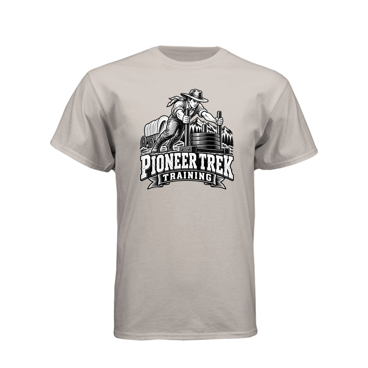 Pioneer Trek Training LDS t-shirt featuring pioneer heritage and physical spiritual preparation humor - product view 13