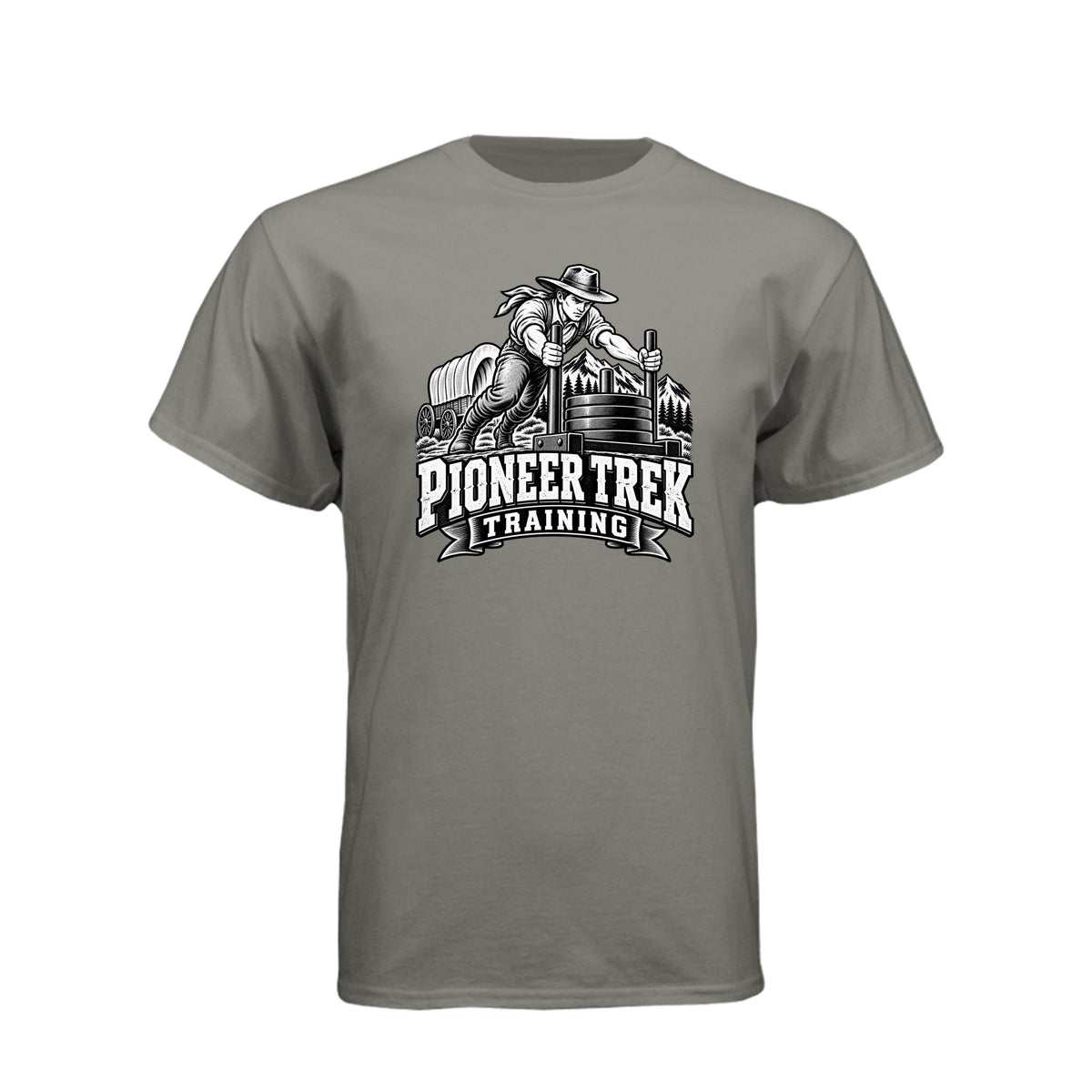 Pioneer Trek Training LDS t-shirt featuring pioneer heritage and physical spiritual preparation humor - product view 14