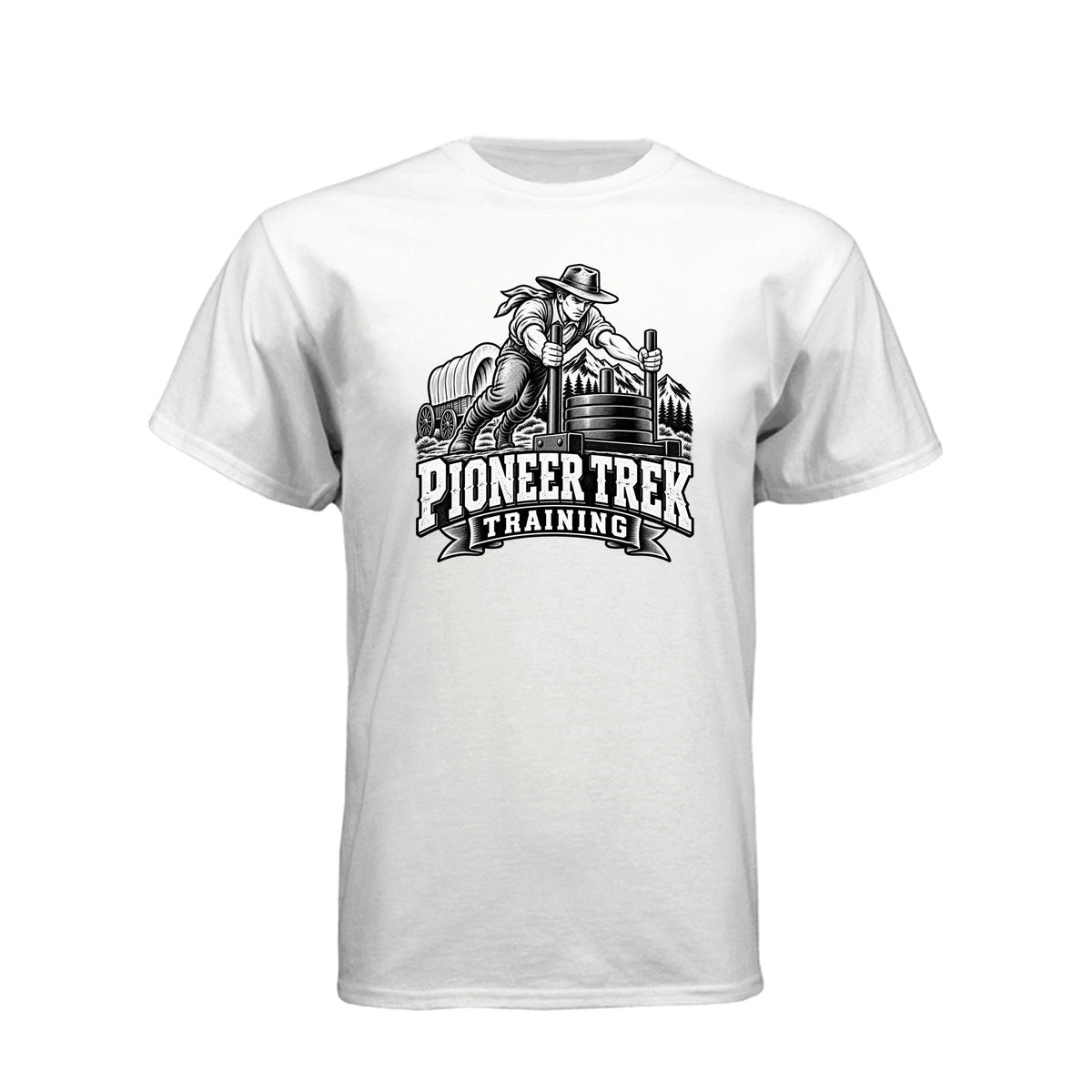 Pioneer Trek Training LDS t-shirt featuring pioneer heritage and physical spiritual preparation humor - product view 15