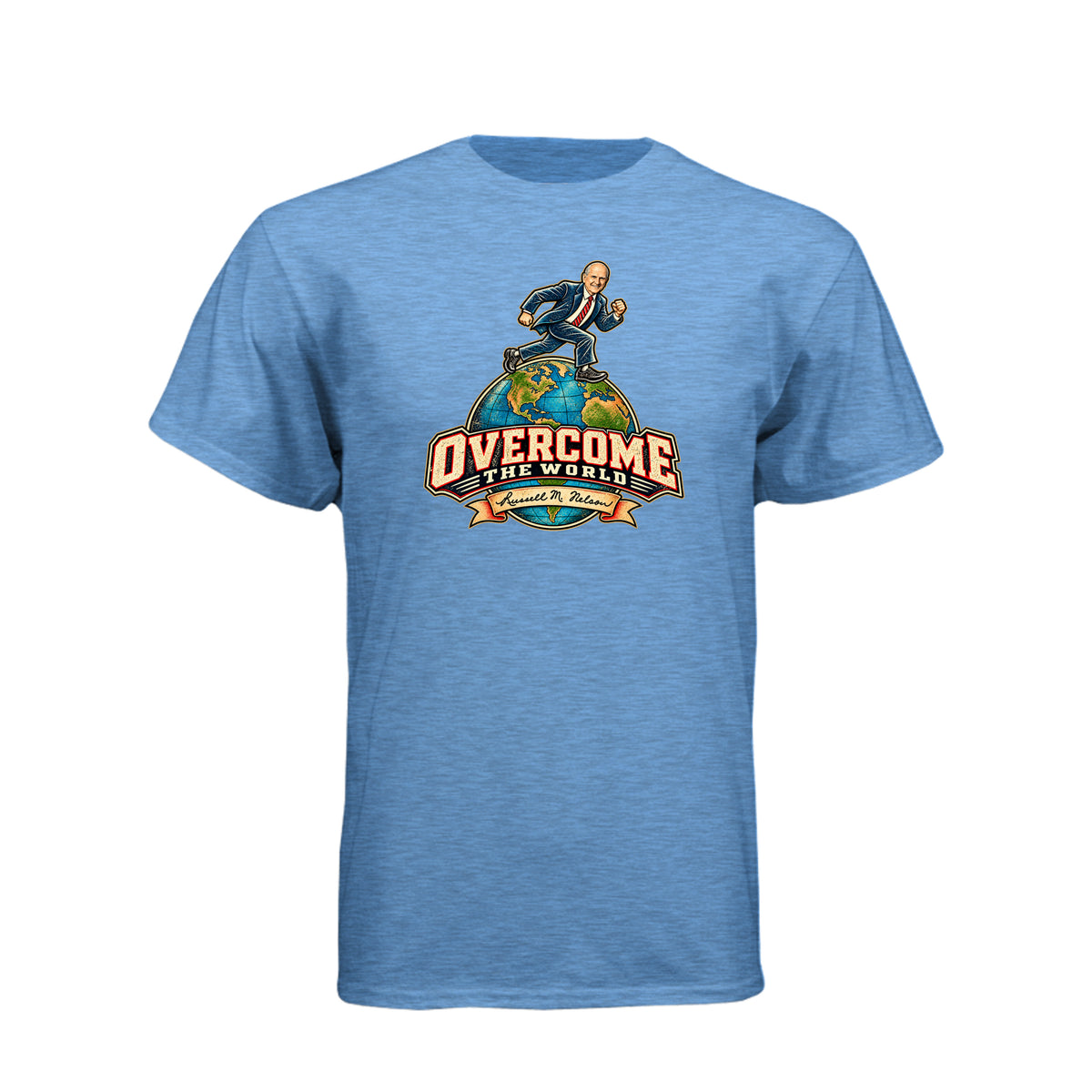President Russell M. Nelson Overcome The World LDS t-shirt featuring prophet and General Conference message - product view 3