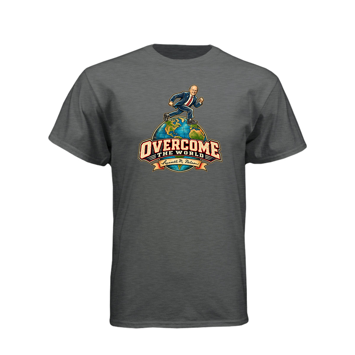 President Russell M. Nelson Overcome The World LDS t-shirt featuring prophet and General Conference message - product view 4