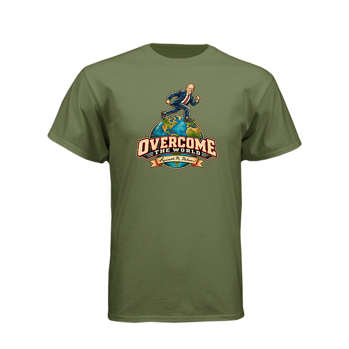 President Russell M. Nelson Overcome The World LDS t-shirt featuring prophet and General Conference message - product view 9