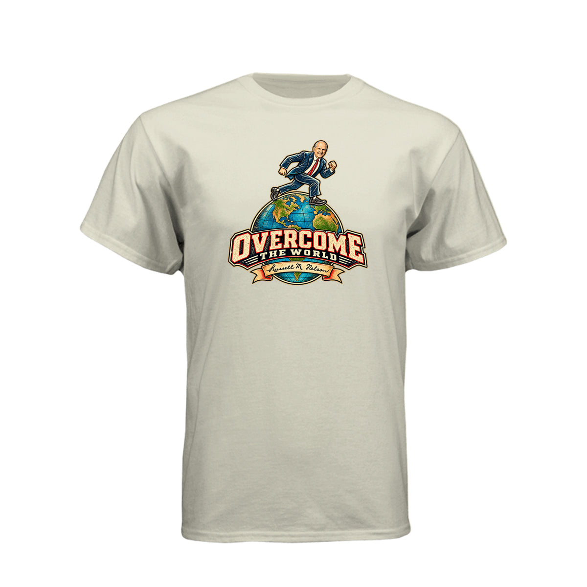 President Russell M. Nelson Overcome The World LDS t-shirt featuring prophet and General Conference message - product view 12