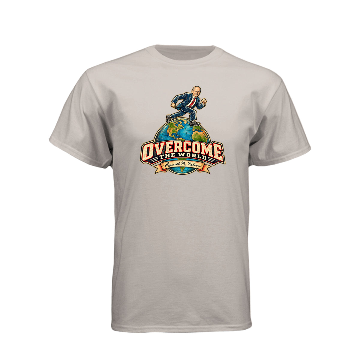 President Russell M. Nelson Overcome The World LDS t-shirt featuring prophet and General Conference message - product view 13
