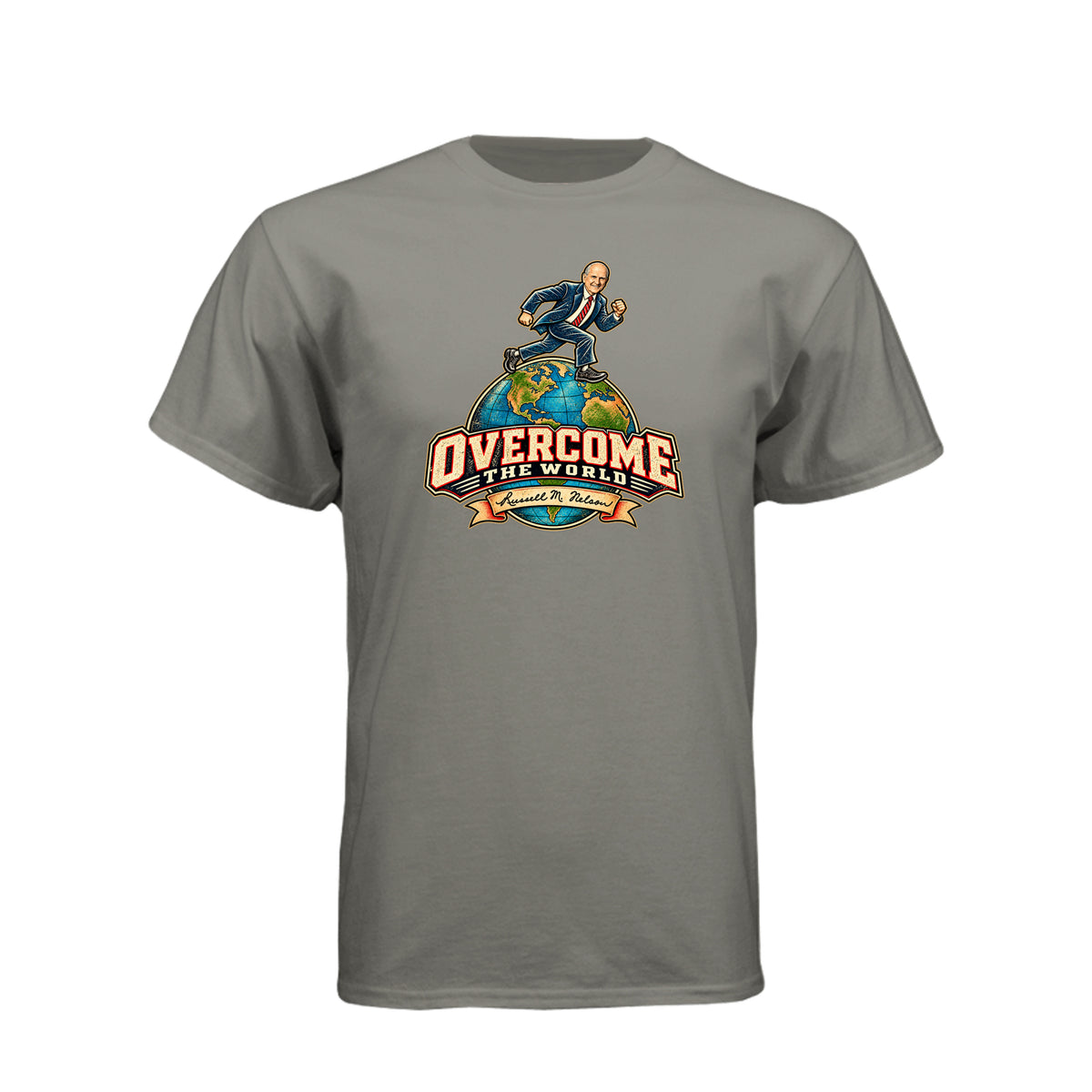 President Russell M. Nelson Overcome The World LDS t-shirt featuring prophet and General Conference message - product view 14