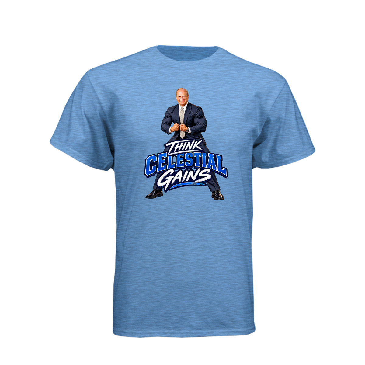 President Russell M. Nelson Think Celestial Gains LDS t-shirt featuring prophet and eternal fitness message
