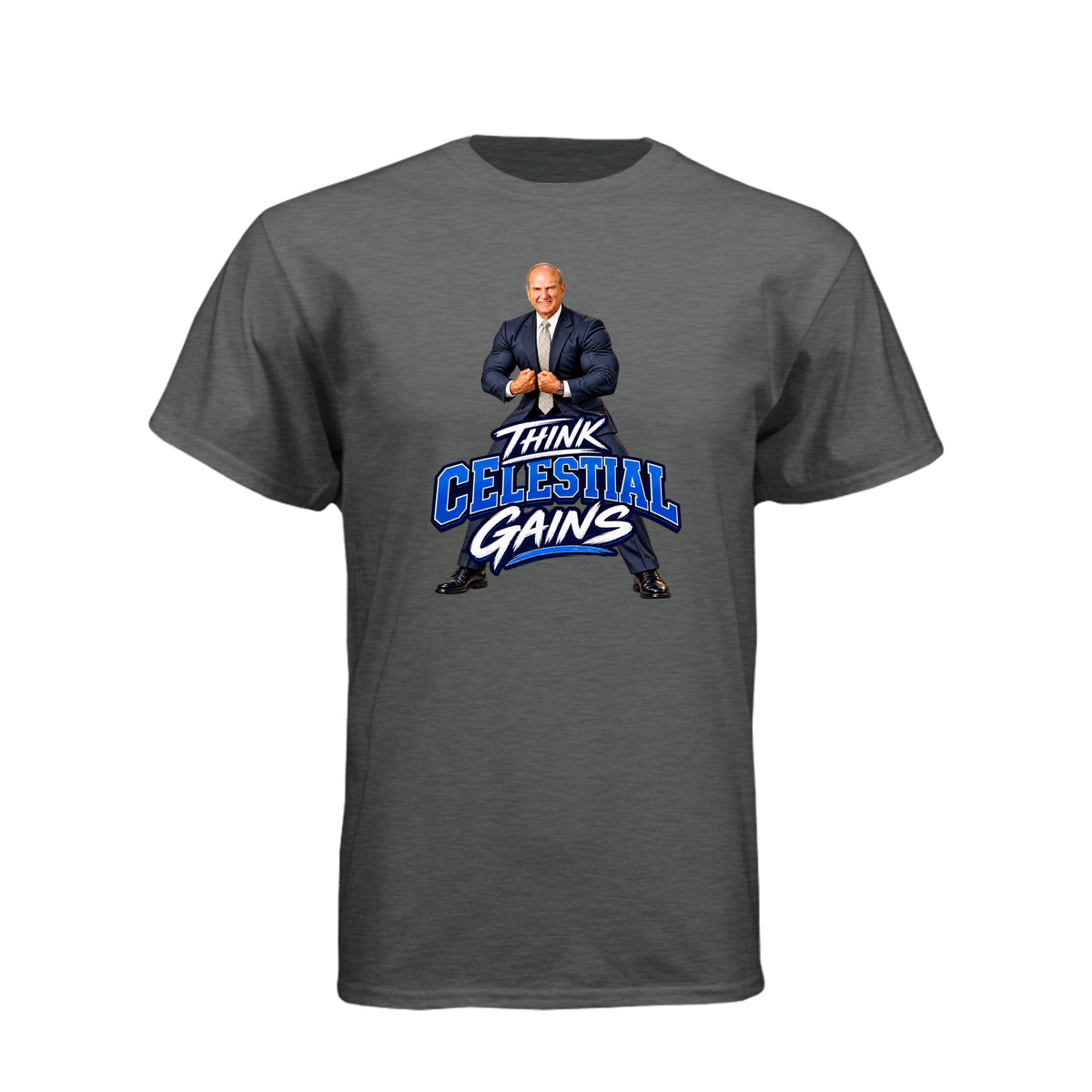 President Russell M. Nelson Think Celestial Gains LDS t-shirt featuring prophet and eternal fitness message - product view 4