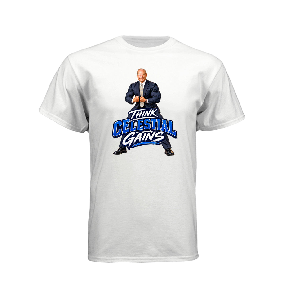 President Russell M. Nelson Think Celestial Gains LDS t-shirt featuring prophet and eternal fitness message - product view 14