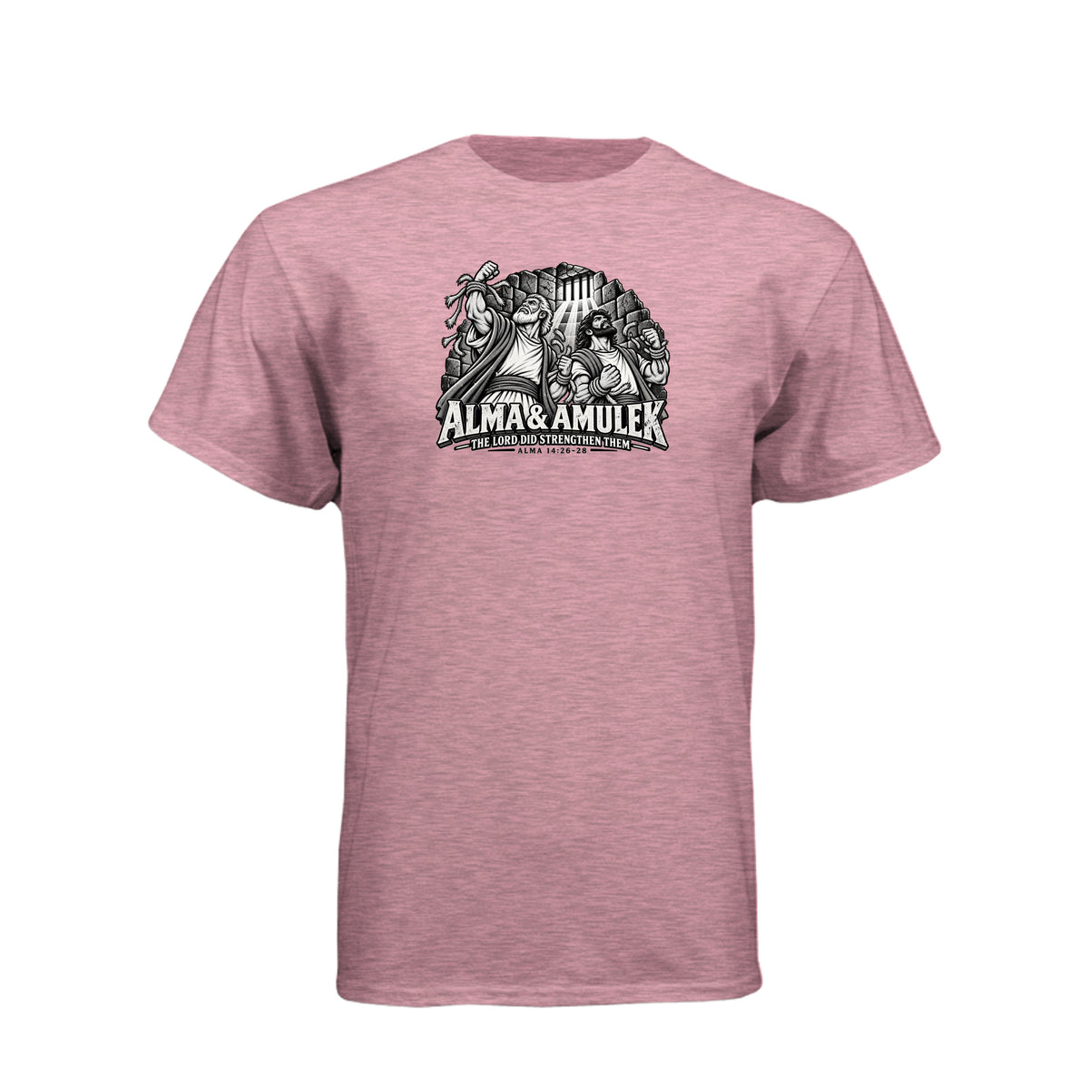 Alma and Amulek LDS t-shirt design inspired by Book of Mormon scripture about strength through faith - product view 4