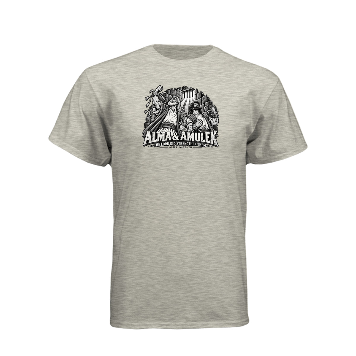 Alma and Amulek LDS t-shirt design inspired by Book of Mormon scripture about strength through faith - product view 5