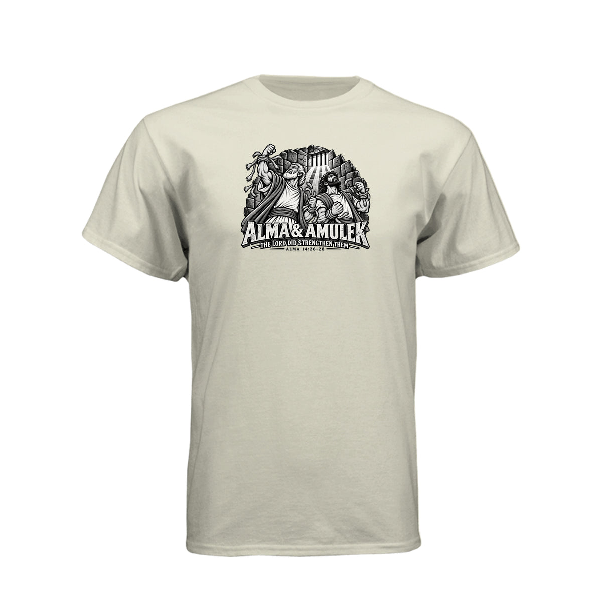 Alma and Amulek LDS t-shirt design inspired by Book of Mormon scripture about strength through faith - product view 10