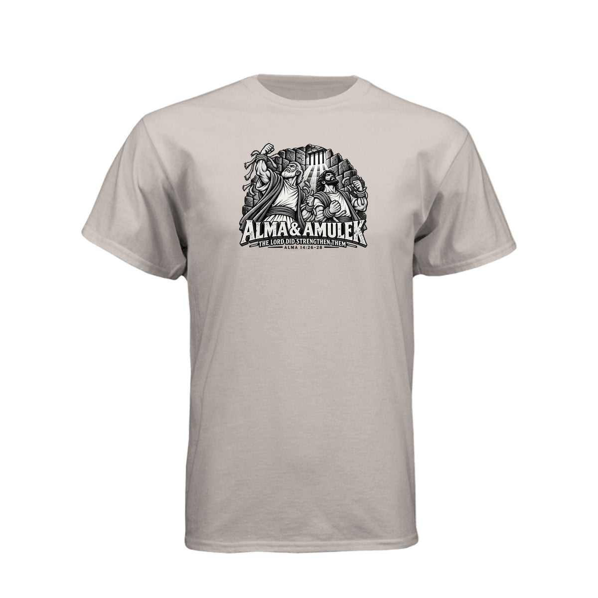 Alma and Amulek LDS t-shirt design inspired by Book of Mormon scripture about strength through faith - product view 11