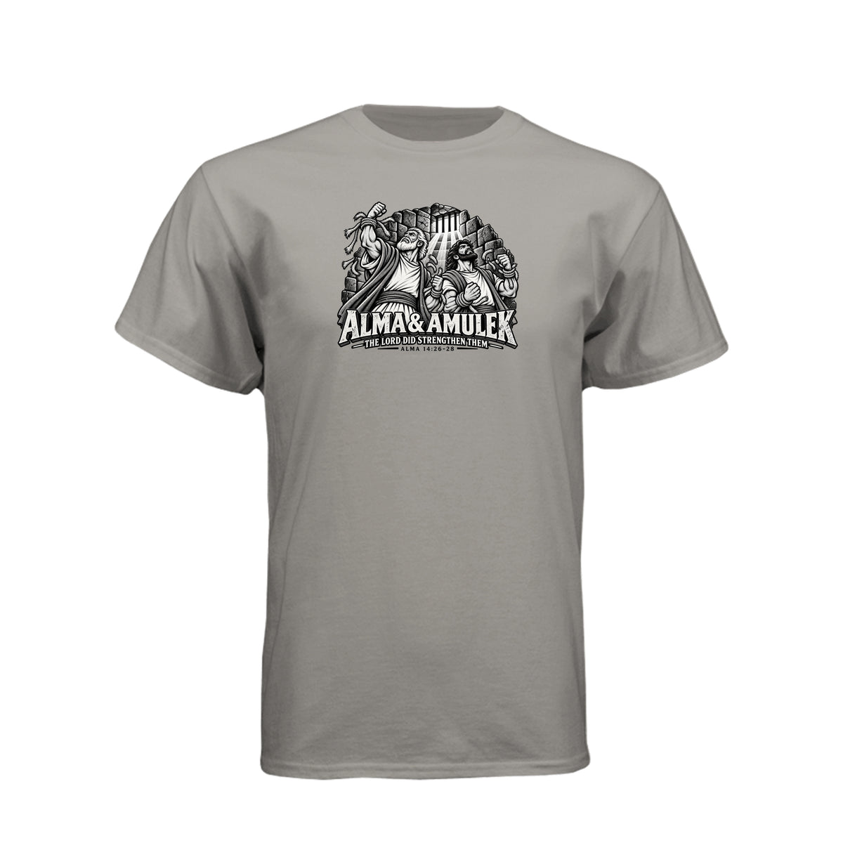 Alma and Amulek LDS t-shirt design inspired by Book of Mormon scripture about strength through faith - product view 12