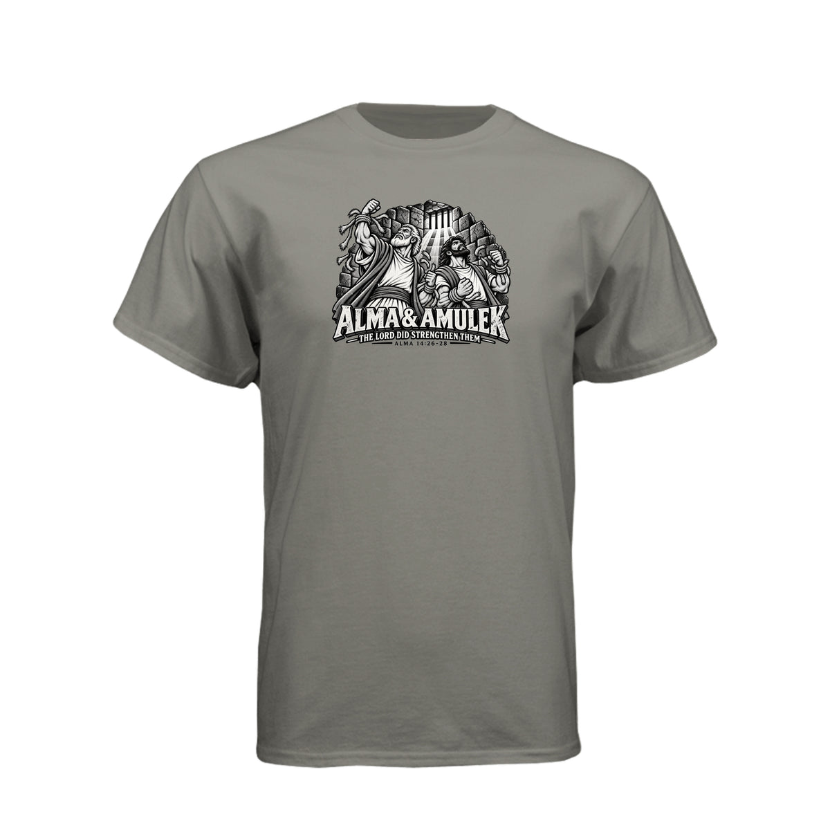 Alma and Amulek LDS t-shirt design inspired by Book of Mormon scripture about strength through faith - product view 13