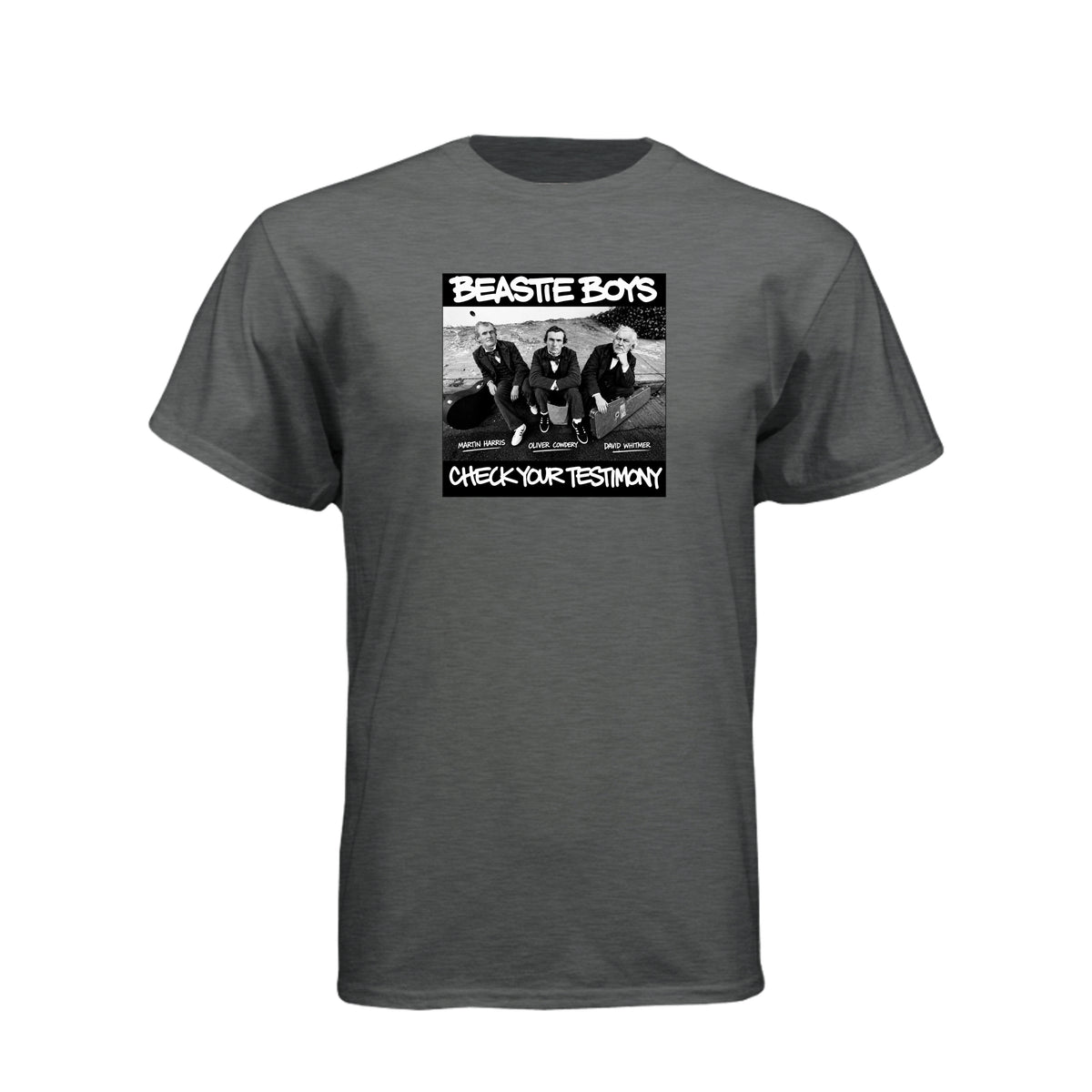 Three Witnesses Beastie Boys style LDS t-shirt featuring Book of Mormon translation history - product view 2