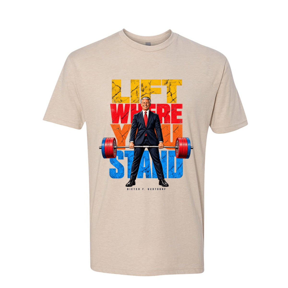 President Dieter F. Uchtdorf Lift Where You Stand LDS t-shirt featuring classic General Conference talk - product view 2