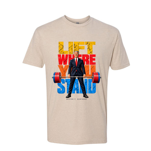President Dieter F. Uchtdorf Lift Where You Stand LDS t-shirt featuring classic General Conference talk - product view 2