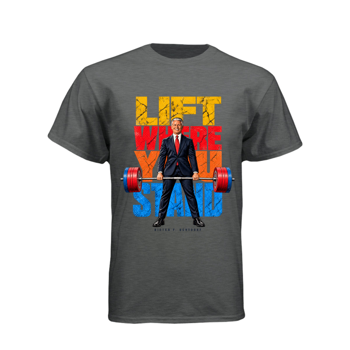 President Dieter F. Uchtdorf Lift Where You Stand LDS t-shirt featuring classic General Conference talk - product view 3