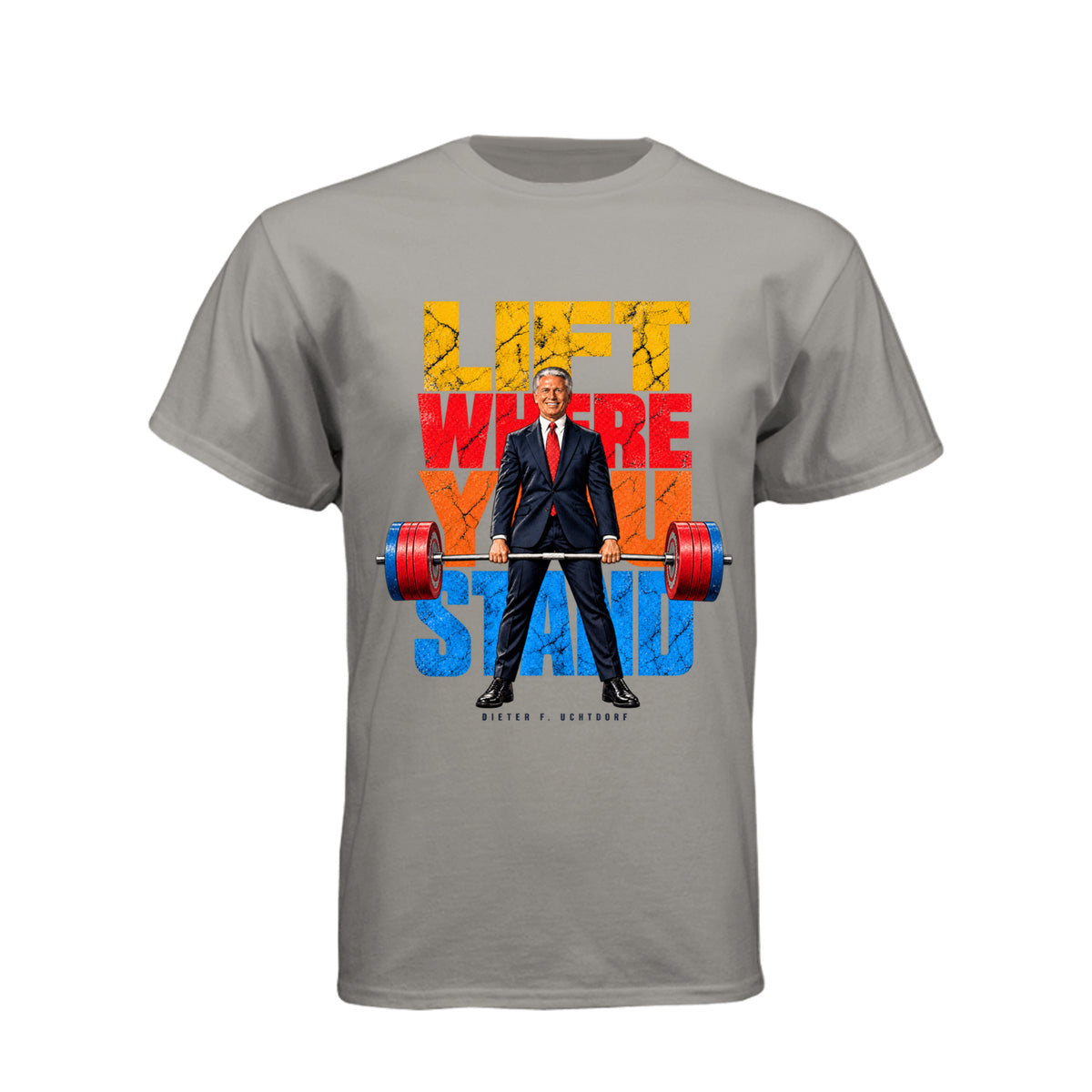 President Dieter F. Uchtdorf Lift Where You Stand LDS t-shirt featuring classic General Conference talk - product view 12