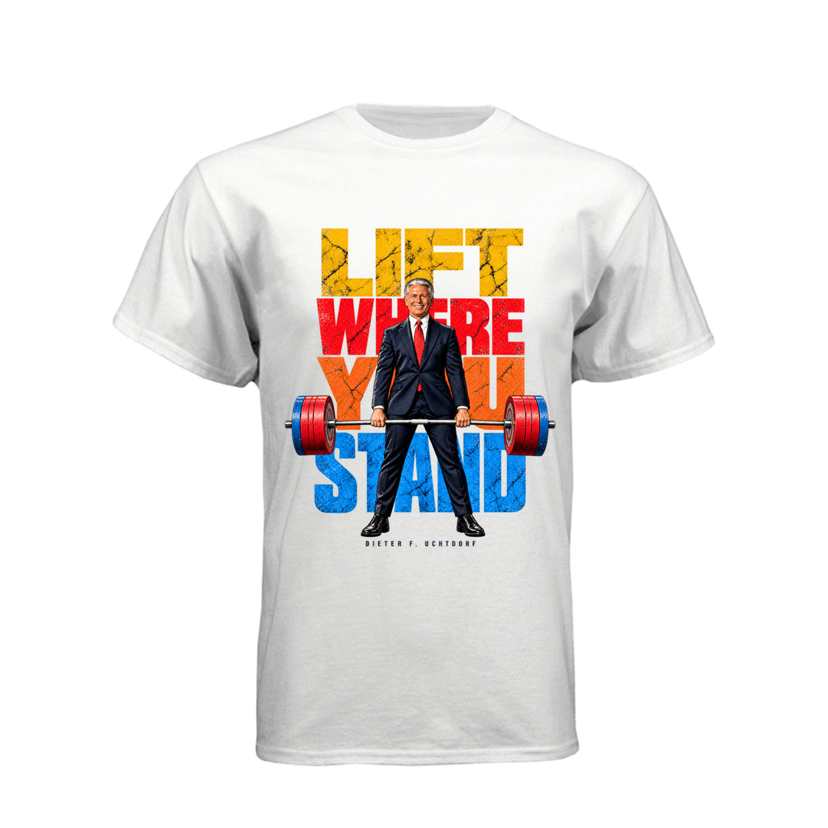 President Dieter F. Uchtdorf Lift Where You Stand LDS t-shirt featuring classic General Conference talk - product view 14
