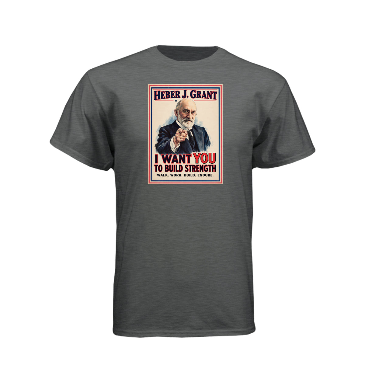 President Heber J. Grant I Want You LDS t-shirt featuring prophet and service call to action - product view 4