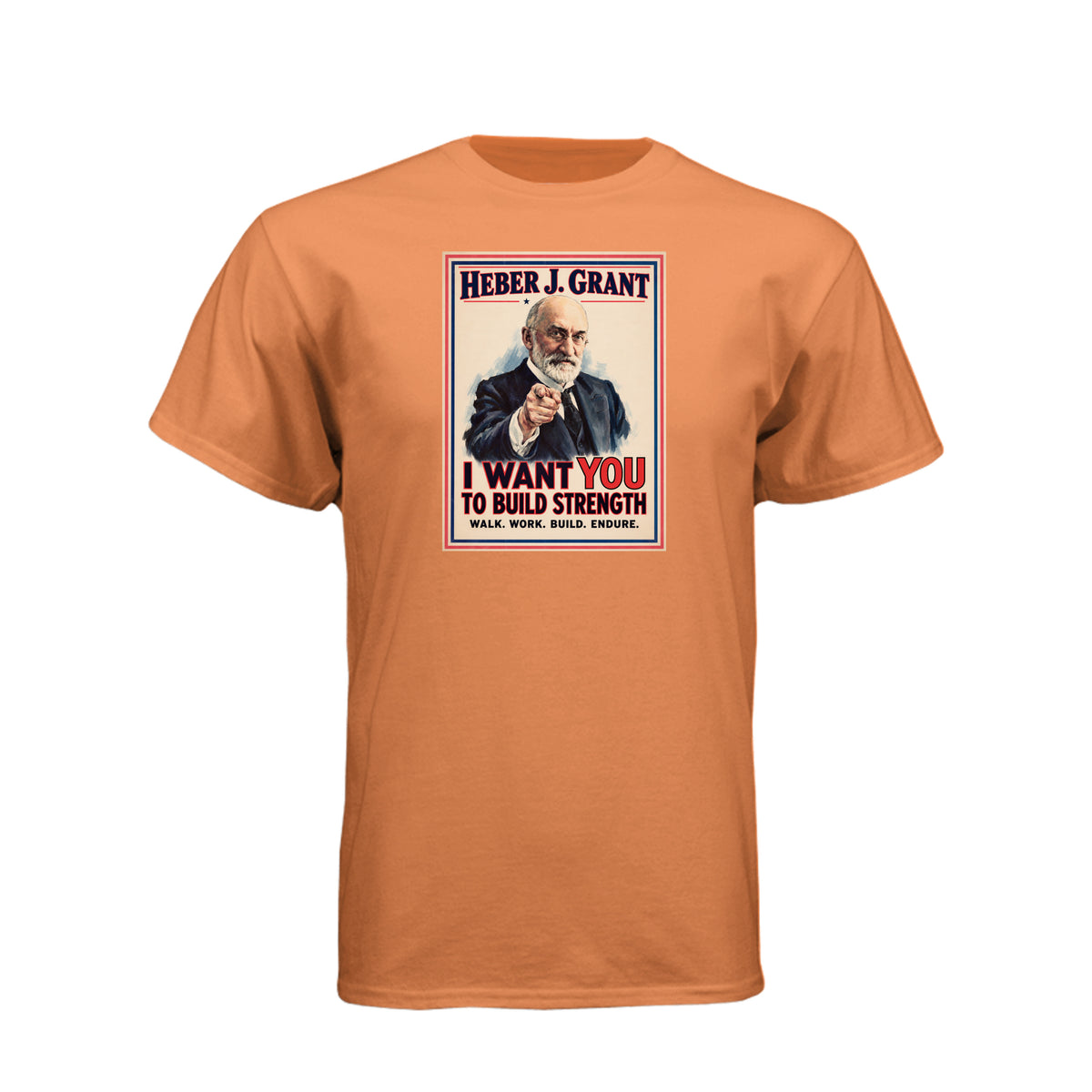 President Heber J. Grant I Want You LDS t-shirt featuring prophet and service call to action - product view 2
