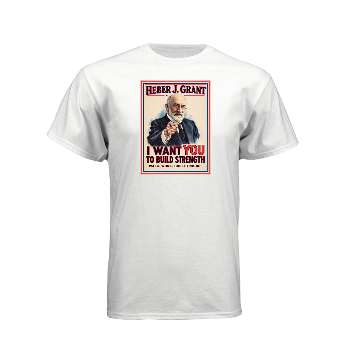 President Heber J. Grant I Want You LDS t-shirt featuring prophet and service call to action - product view 14