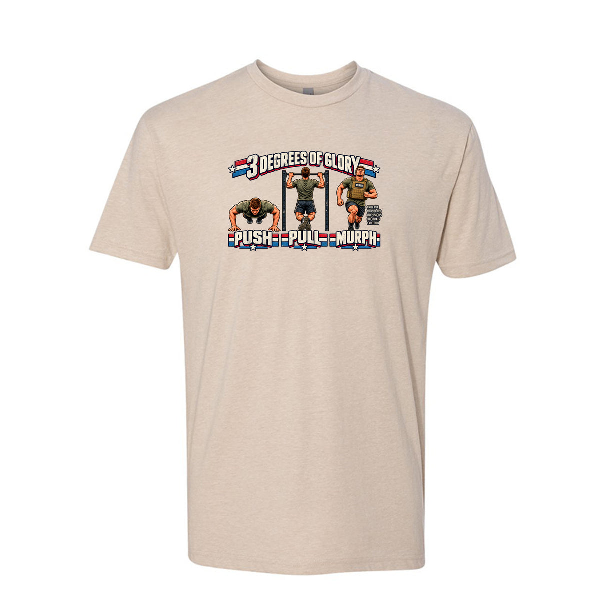 Three Degrees of Glory The Murph LDS t-shirt featuring Plan of Salvation and fitness workout humor