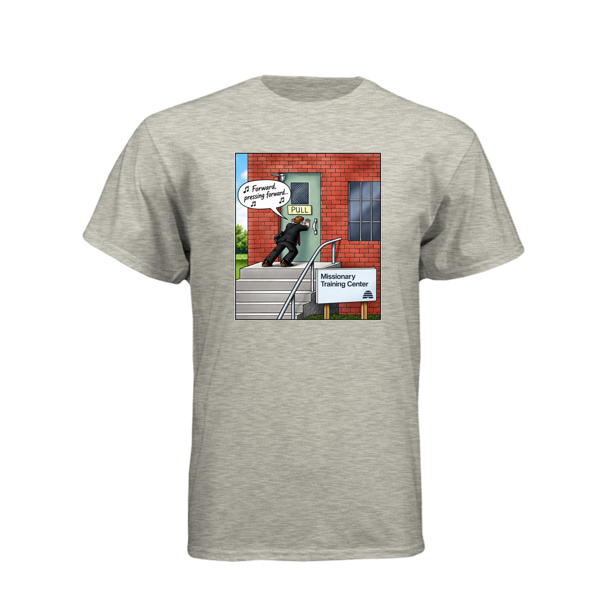 MTC Forward Pressing Forward LDS t-shirt featuring Missionary Training Center and missionary motivation - product view 5