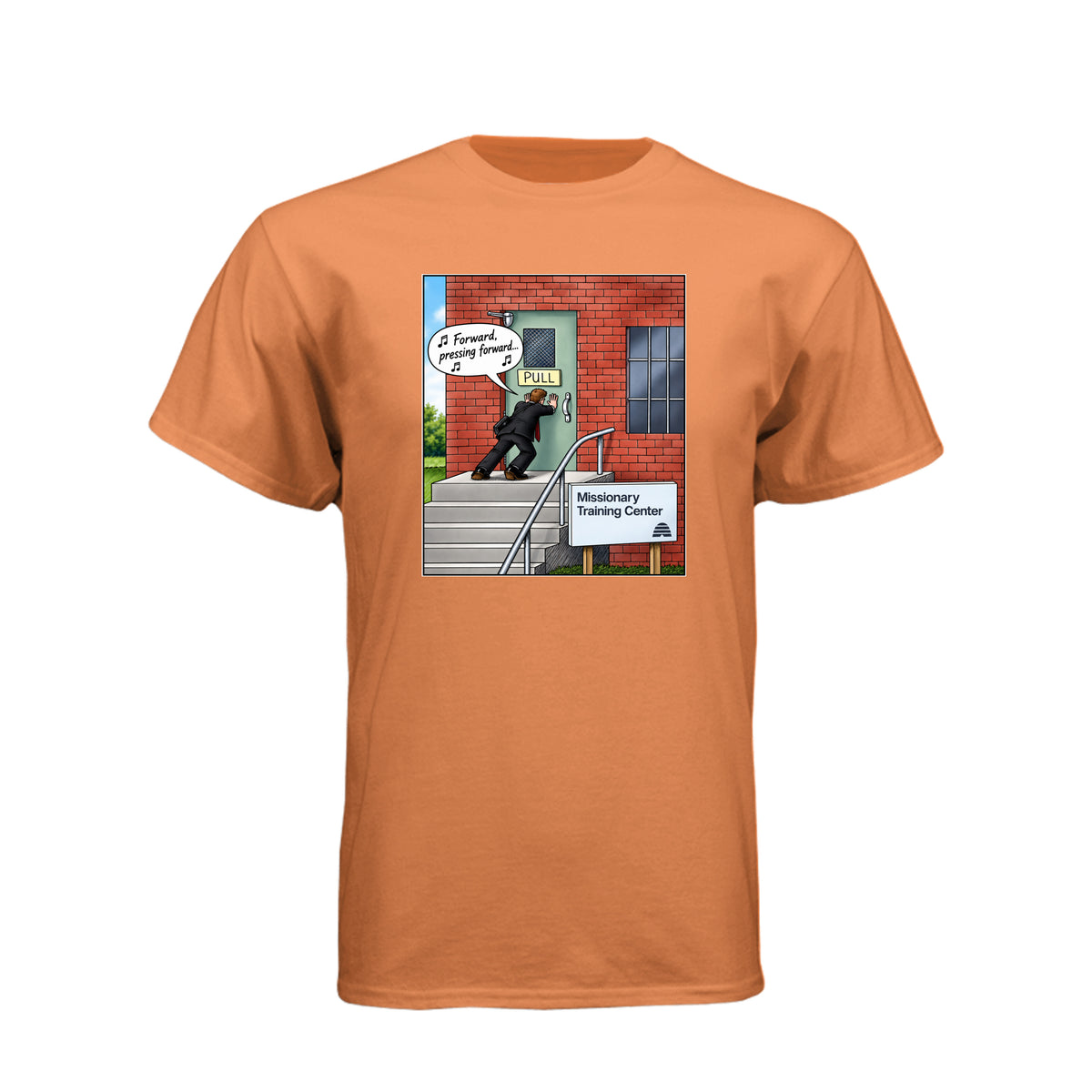 MTC Forward Pressing Forward LDS t-shirt featuring Missionary Training Center and missionary motivation - product view 8