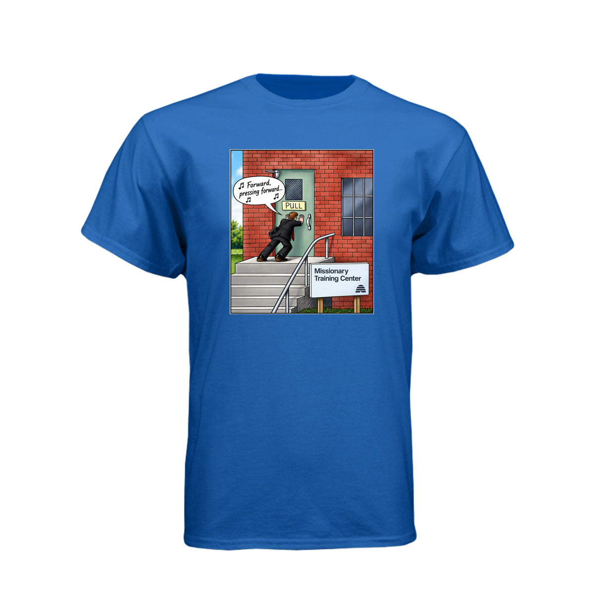 MTC Forward Pressing Forward LDS t-shirt featuring Missionary Training Center and missionary motivation - product view 9